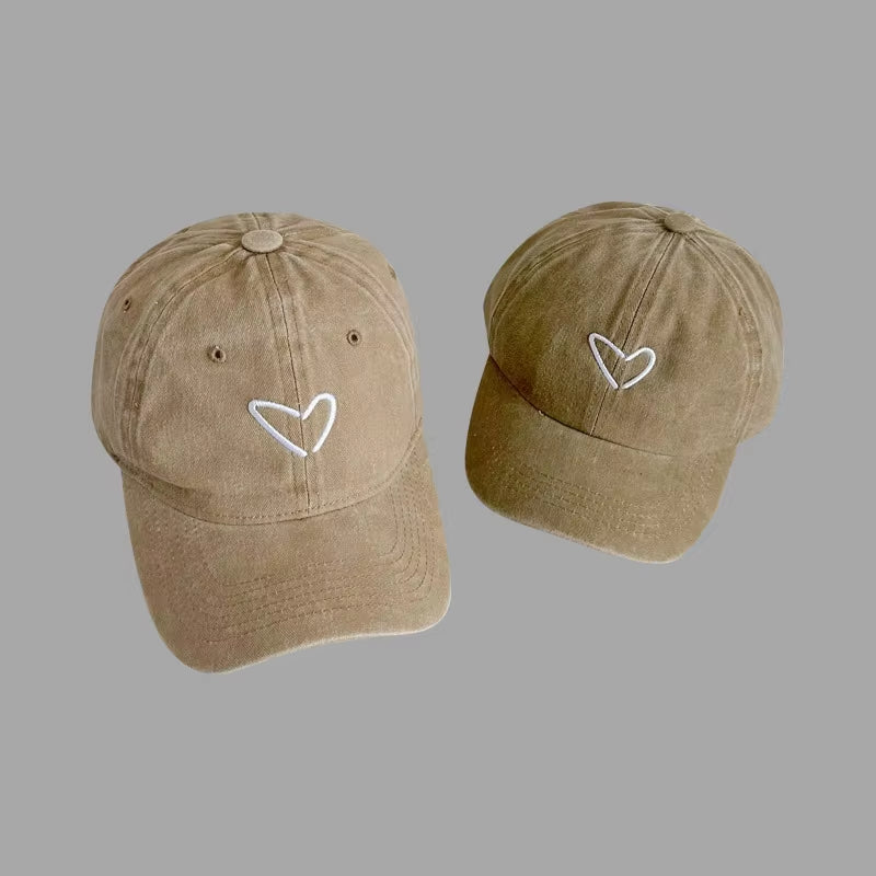 2PCS Parent-Child Love Embroidered Baseball Hat Washed Soft Top Men Women Duck Tongue Hat Kids Girl Boy Casual Versatile Hat