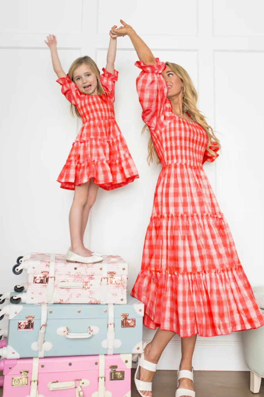 Baby Girls Dress Family Matching Clothes Mother Daughter Dresses Lattice Dress Mom Baby Girl Party Clothes Parent-Child Mom Me