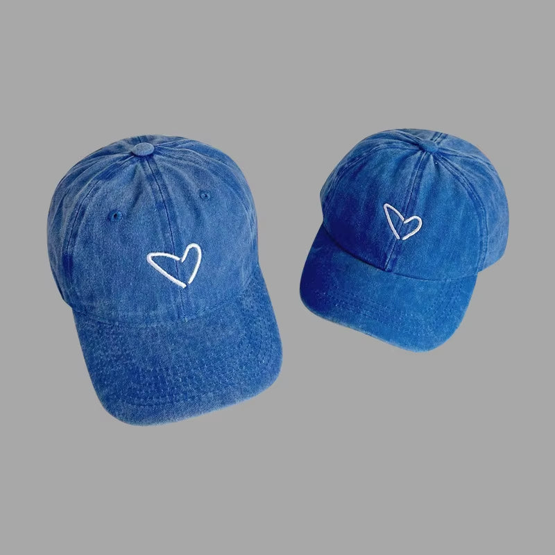 2PCS Parent-Child Love Embroidered Baseball Hat Washed Soft Top Men Women Duck Tongue Hat Kids Girl Boy Casual Versatile Hat