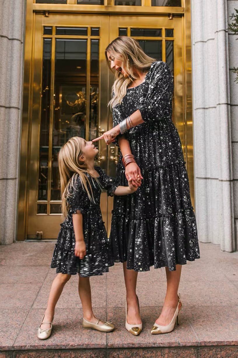 Baby Girls Dress Family Matching Clothes Mother Daughter Dresses Lattice Dress Mom Baby Girl Party Clothes Parent-Child Mom Me