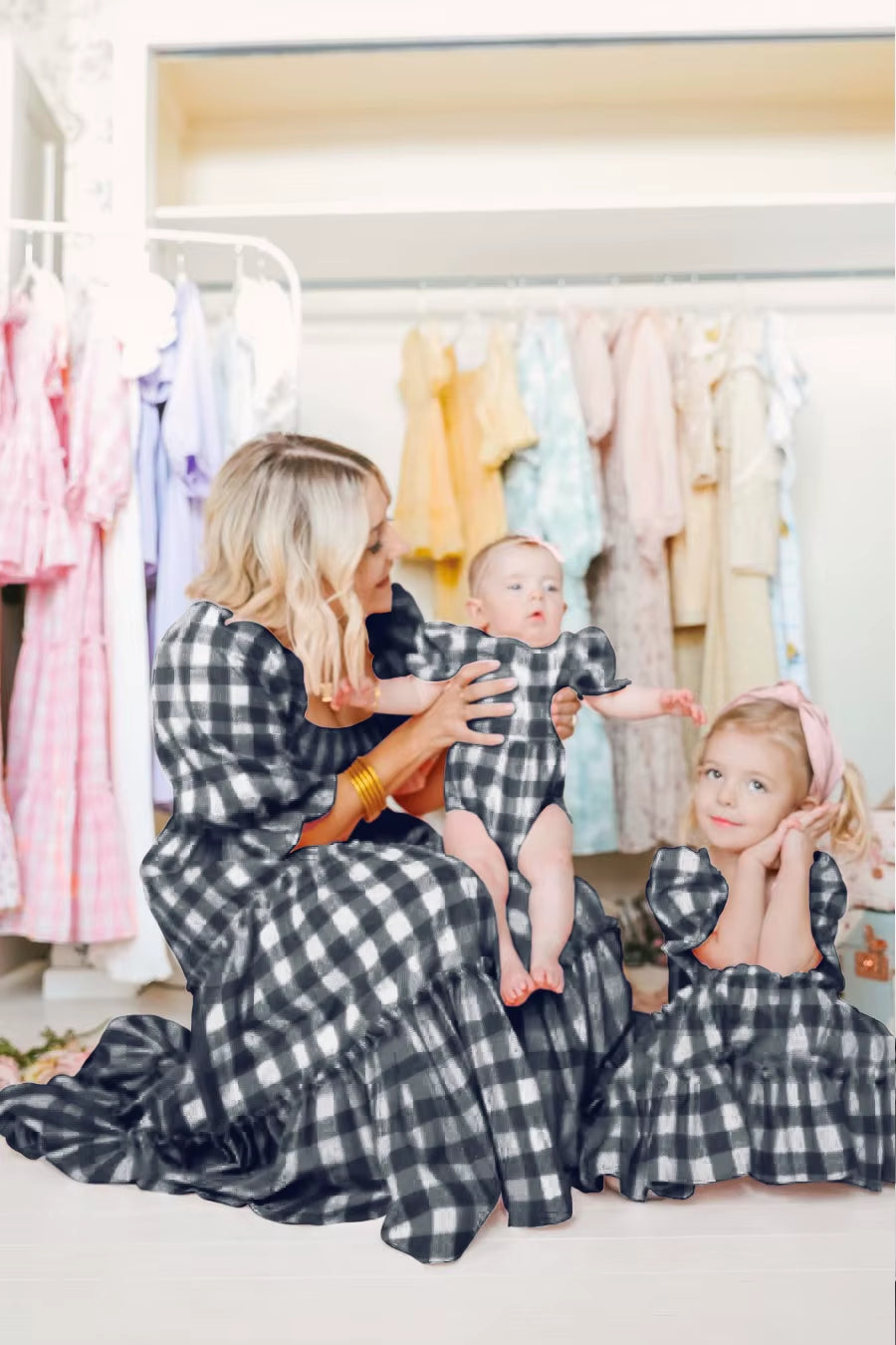 Baby Girls Dress Family Matching Clothes Mother Daughter Dresses Lattice Dress Mom Baby Girl Party Clothes Parent-Child Mom Me