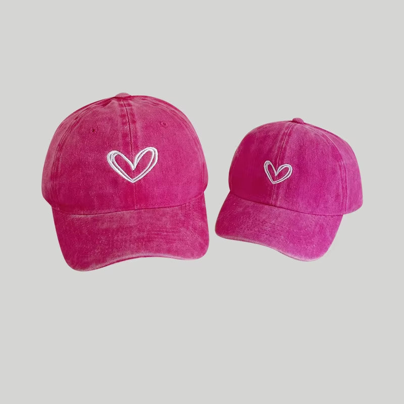 2PCS Parent-Child Love Embroidered Baseball Hat Washed Soft Top Men Women Duck Tongue Hat Kids Girl Boy Casual Versatile Hat