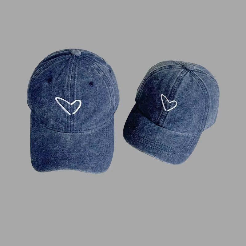 2PCS Parent-Child Love Embroidered Baseball Hat Washed Soft Top Men Women Duck Tongue Hat Kids Girl Boy Casual Versatile Hat