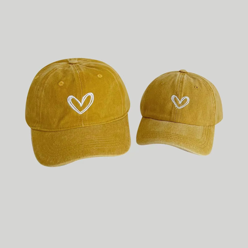 2PCS Parent-Child Love Embroidered Baseball Hat Washed Soft Top Men Women Duck Tongue Hat Kids Girl Boy Casual Versatile Hat