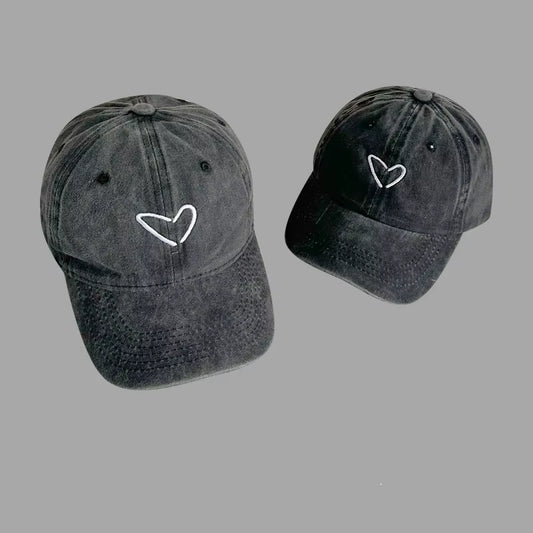2PCS Parent-Child Love Embroidered Baseball Hat Washed Soft Top Men Women Duck Tongue Hat Kids Girl Boy Casual Versatile Hat